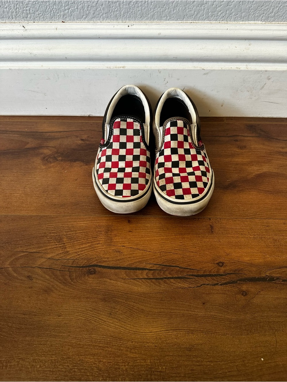 Vans Kids -Size 2.5-Checkerboard Slip-On Sneakers - Red and White